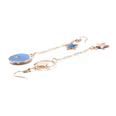 Blue Enamel Planet with Star Asymmetrical Earrings EJEW-WJ0017-07E-1