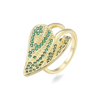 Cubic Zirconia Leaf Open Cuff Ring RJEW-N037-036-1
