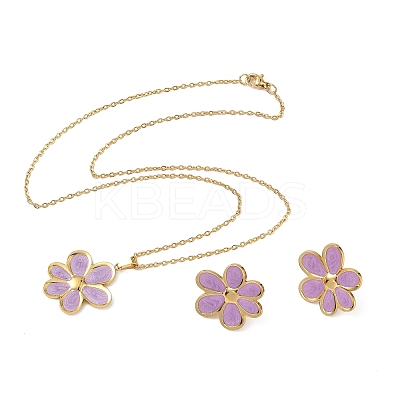 304 Stainless Steel Enamel Flower Stud Earrings & Pendant Necklaces Sets for Women SA-CBA46AF-19G-1