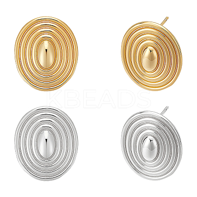 2 Pairs 2 Colors Oval Brass Studs Earrings for Women KK-UN0004-93-1