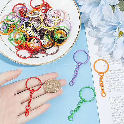 54Pcs 9 Colors Spray Printed Iron Keychain Clasps FIND-SC0022-77-1