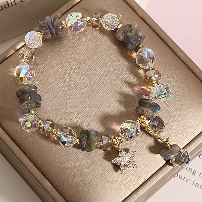 Alloy Rhinestone Star Charm Glass Beaded Stretch Bracelets for Women WG1458C-03-1