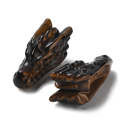 Natural Tiger Eye Healing Dragon Head Figurines DJEW-L010-05F-1