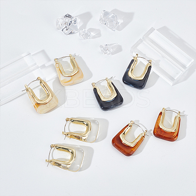 4 Pairs 4 Colors Acrylic Rectangle Hoop Earrings EJEW-AN0003-08-1