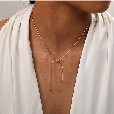 304 Stainless Steel Round Snake Chain Lariat Necklaces NJEW-Z048-01G-1