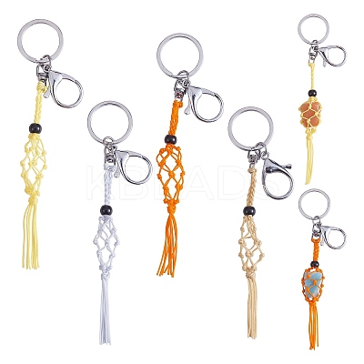 4Pcs  4 Colors Macrame Fringe Braided Keychain AJEW-SW00014-03-1
