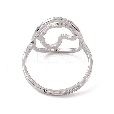 Non-Tarnish 201 Stainless Steel Hollow Out Africa Map Adjustable Ring for Women RJEW-C045-04P-1