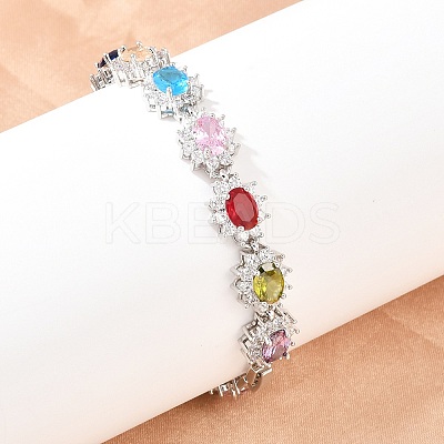 Platinum Tone Brass Micro Pave Cubic Zirconia Tennis Bracelets BJEW-B160-15P-1
