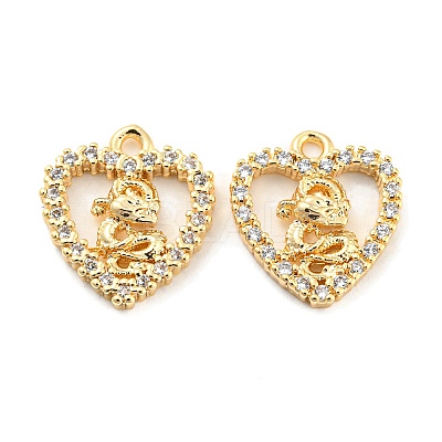 Brass Micro Pave Clear Cubic Zirconia Charms KK-Z034-02G-1