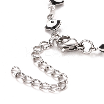 Enamel Rhombus with Evil Eye Link Chains Bracelet BJEW-P271-03P-04-1