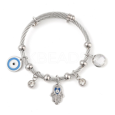 Adjustable 304 Stainless Steel Charm Bangles BJEW-F326-03P-1