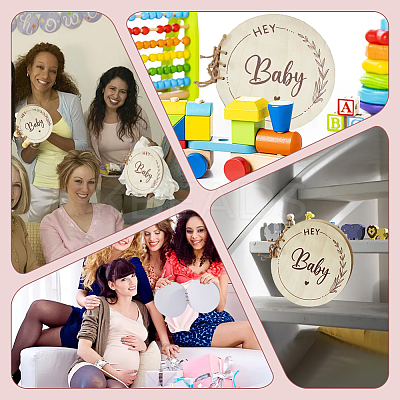 Round with Word Hey Baby Wood Baby Shower Guest Book Alternatives for Boy or Girl DIY-WH20002-58B-1