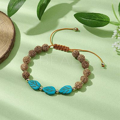 Round Natural Rudraksha and Synthetic Dyed Turquoise Braided Bead Bracelets BJEW-JB10550-1