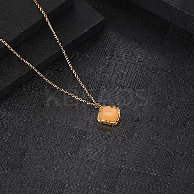 Natural Rose Quartz Rhombus Pendant Necklace with Brass Chains LS-VW7781-1-1