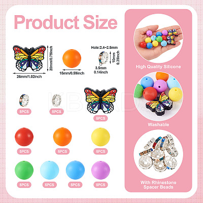 DIY Round/Butterfly Silicone & Brass Rhinestone Beads Findings Kits DIY-TA0011-59-1