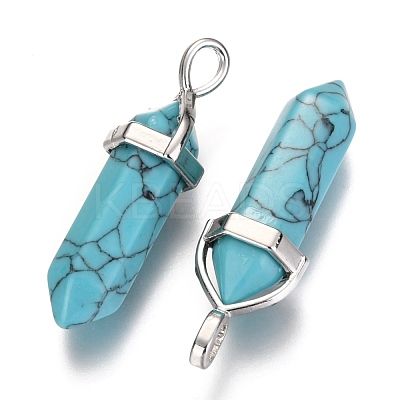 Bullet Dyed Synthetic Turquoise Pointed Pendants X-G-F295-03A-1