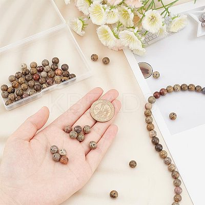 2 Strands Round Natural Dendritic Jasper Beads Strands G-OC0004-31-1