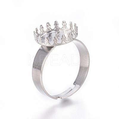 Non-Tarnish Adjustable 304 Stainless Steel Finger Rings Components X-STAS-E474-50-1