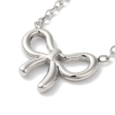 Non-Tarnish 304 Stainless Steel Cable Chain Bowknot Pendant Necklaces NJEW-Z041-03P-04-1