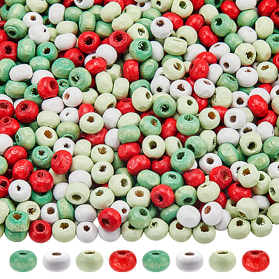 800 pcs 4 Colors Christmas Theme Wood Beads WOOD-SC0001-84-1