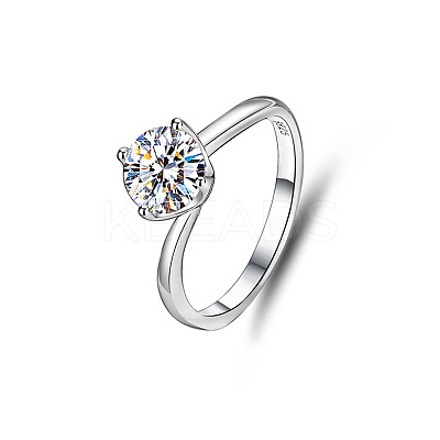 Flat Round Rhodium Plated 925 Sterling Silver Micro Pave Cubic Zirconia Finger Rings for Women WG84544-11-1