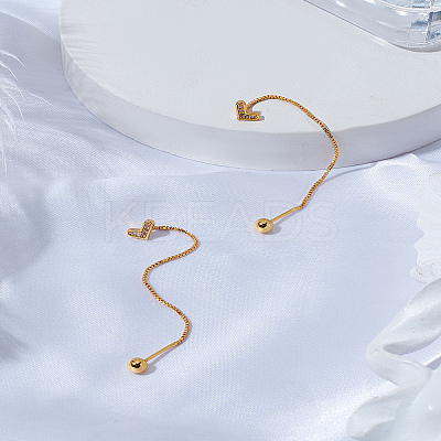 1 Pair Brass Rhinestone Heart Tassel Ear Thread for Women EJEW-LP0003-63G-1