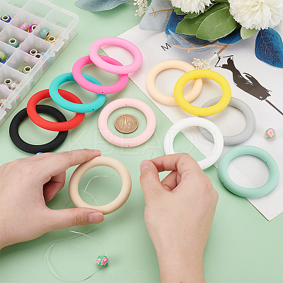 12Pcs 12 Colors Ring Silicone Beads SIL-PH0001-21-1