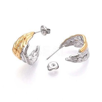 304 Stainless Steel Two Tone C Shaped Stud Earrings EJEW-N059-14GP-1