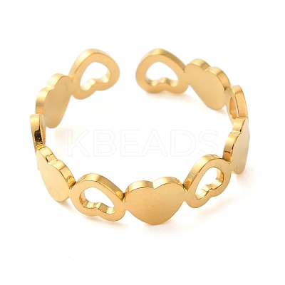 Hollow Heart 304 Stainless Steel Open Cuff Rings for Women LS-RJEW-N048-09G-1