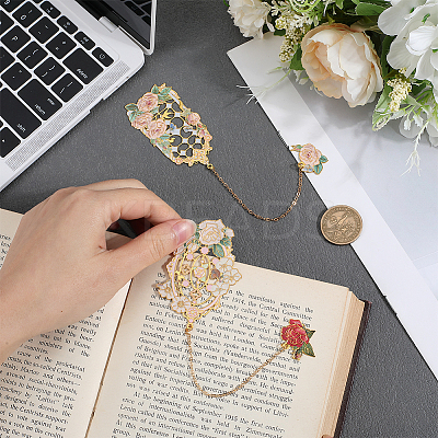 2Pcs 2 Styles Zinc Alloy Enamel Bookmarks AJEW-CP0003-98A-1