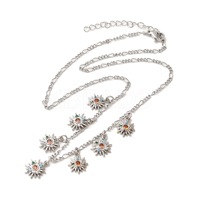 Brass Micro Pave Cubic Zirconia Sun Pendant Necklaces NJEW-B157-16G-1