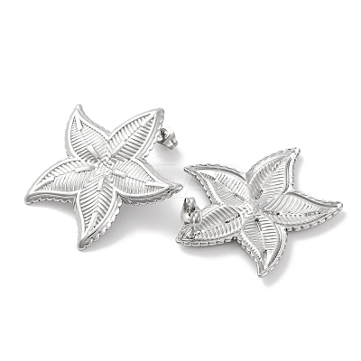 304 Stainless Steel Starfish Stud Earrings EJEW-D281-22S-1