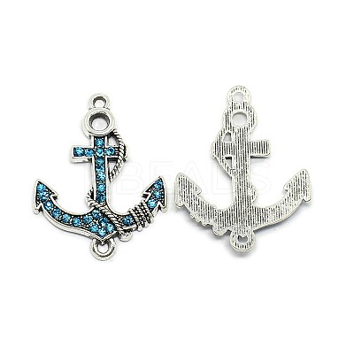 Anchor Antique Silver Tone Alloy Rhinestone Links connectors LS-ALRI-N024-03G-1