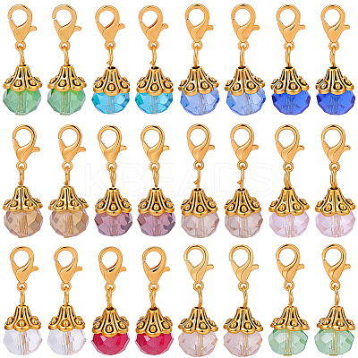 24Pcs 12 Styles Round Glass Pendant Decorations PALLOY-BM00016-1