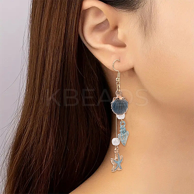 304 Stainless Steel Starfish with Shell Shape Dangle Earrings EJEW-YW00012-01-1