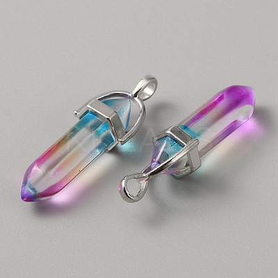 Glass Double Terminal Pointed Pendants LS-G-WH0016-41E-1
