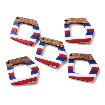 Independence Day Opaque Striped Resin & Walnut Wood Pendants RESI-U010-02I-1