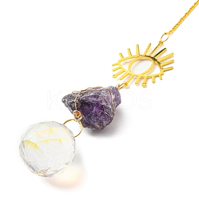Wire Wrapped Nuggets Natural Amethyst Pendant Decorations HJEW-C008-02C-G-1
