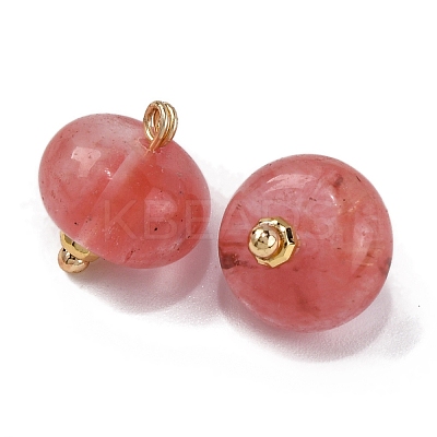 Cherry Quartz Glass Saucer Charms with Rack Plating Golden Tone Brass Bails KK-B103-17B-10-1-1