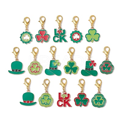 16Pcs 16 Styles Saint Patrick's Day Theme Alloy Enamel Pendant Decoration HJEW-JM02385-1