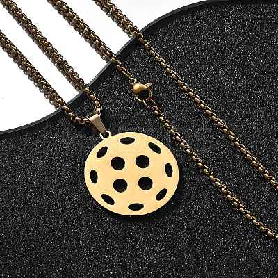 201 Stainless Steel Pickleball Pendant Box Chain Necklaces for Women Men LS-NJEW-H050-01A-G-1