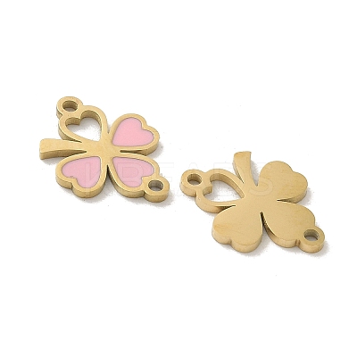 304 Stainless Steel Pink Enamel Shamrock Connector Charms LS-STAS-I322-62G-1