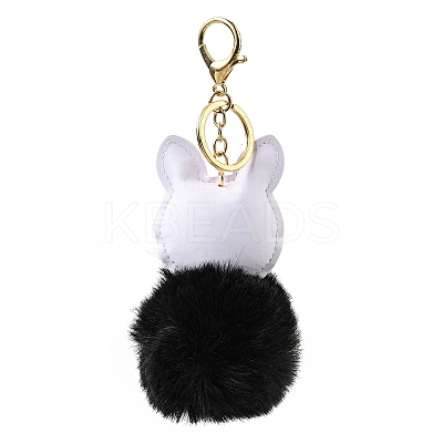 Imitation Rex Rabbit Fur Ball & PU Leather Fox Pendant Keychain LS-KEYC-K018-04KCG-03-1