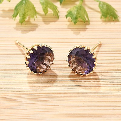 Flat Round Brass Glass Stud Earrings EJEW-G428-01G-1