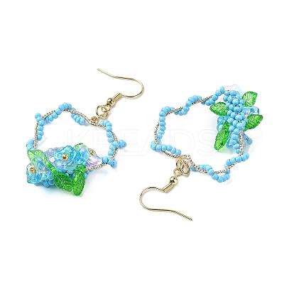 304 Stainless Steel Flower Glass Seed Beaded Dangle Earrings EJEW-MZ00335-01-1