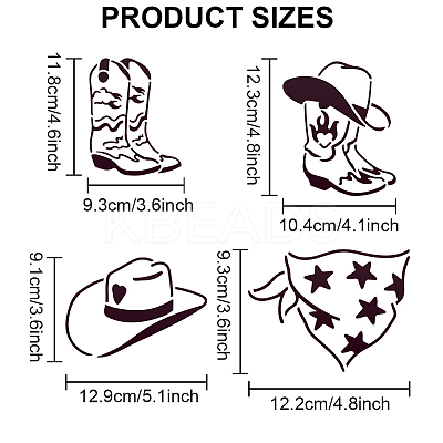 1 Set Cowboy Theme PET Hollow Out Drawing Painting Stencils DIY-MA0003-93B-1