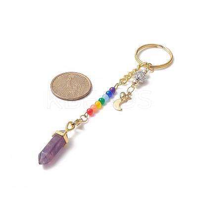 Chakra Natural Mixed Gemstone Bullet Pendant Keychain KEYC-JKC00448-1
