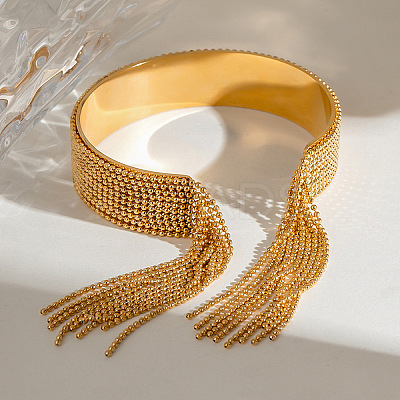 304 Stainless Steel Tassels Cuff Bangles for Women BJEW-V012-02G-1