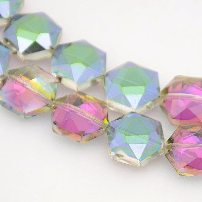 Hexagon Electroplate Full Rainbow Plated Glass Beads Strands EGLA-P015-F07-1