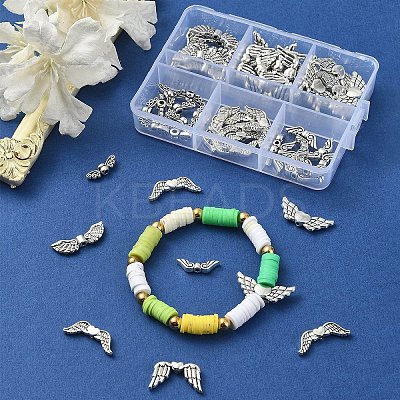 60Pcs 6 Styles Tibetan Style Alloy Wing Beads TIBEB-YW0001-25-1